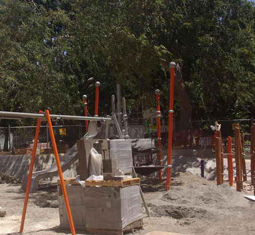Gawdy orange poles in new Fitzroy Gardens playground (image)